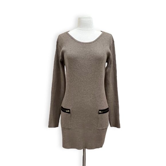 AGB Taupe Ribbed Sweater Dress Size Large - Picture 1 of 11